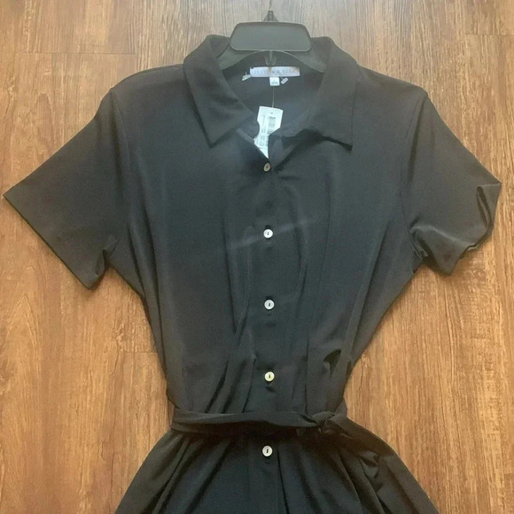 Preston & York Shirt Dress Tie Waist Black Sz Large NWT - Picture 6 of 10